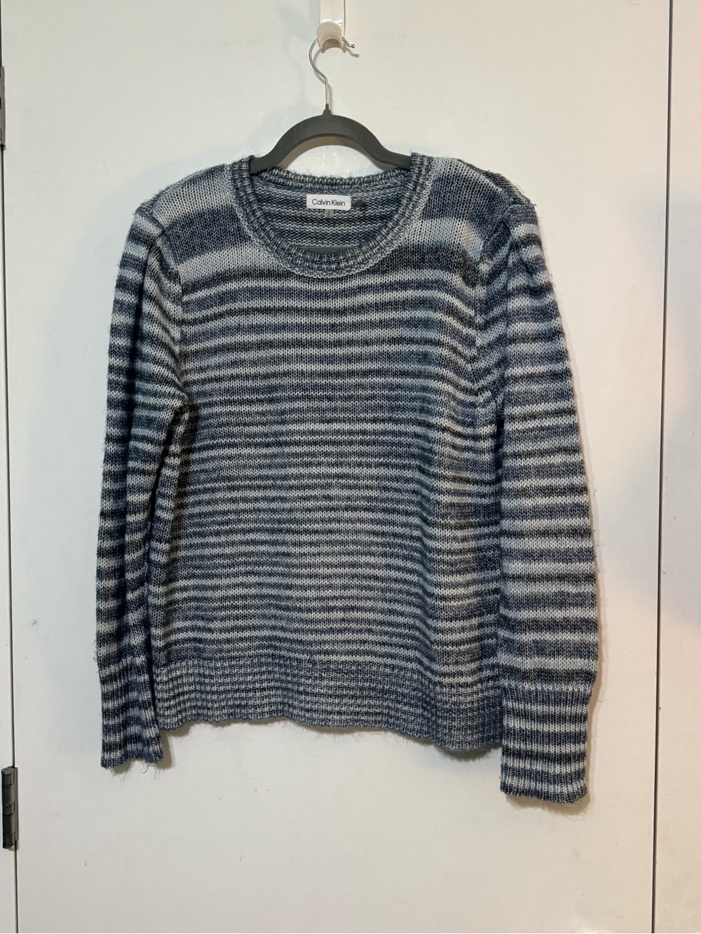 Calvin Klein Women’s Gray Striped Crewneck Sweater